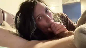 Slave lovingly sucking off and fucking daddy while sending message to Amy