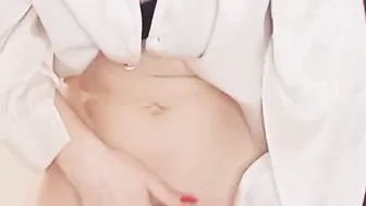 Vulgar professor fucks herself with a sex toy while standing