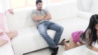 FamilyDirty.com - Blonde milf Stepmom Seduces Stepson Inside Front Of His Bombshell Hispanic Small 18 Year Old Lover - Laura Bentley Bambino