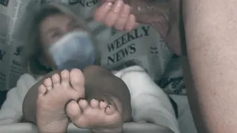 The impotent tried to jerk off limp penis on his GFs toes but could not - CFNM