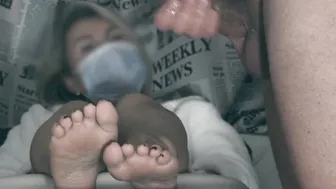 The impotent tried to jerk off limp penis on his GFs toes but could not - CFNM