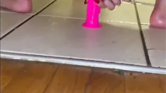 thick oriental ride pink sex toy on kitchen floor