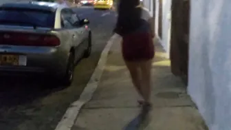 doing outside exhibit into the town while cars driving around i performance my butt inside a Goddess lace undie