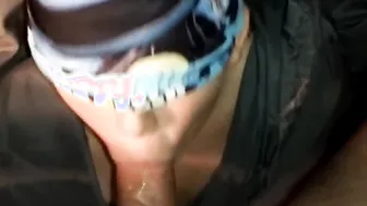 Blindfolded fiance getting mouth screwed and cum on lips