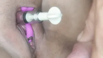 MAKING HER TWAT WET WITH VAGINA JUICE USING A CLITORIS SUCKER AND VIBRATING DOLPHIN