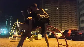 Window porn video – Licked cunt on the street at night peeped from the