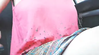 Gigantic titted unshaved monstrous labia orgasm inside vehicle
