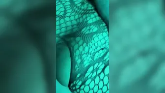 Inked PAWG inside crotchless fishnet bodysuit takes BWC from behind