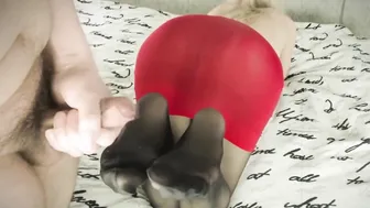 The pantyhose on my toes ended up into my stepbrothers cum