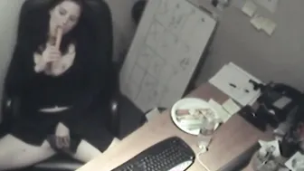 Secretary rubbing her titted and Masturbating
