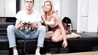 SISPORN. Bored blonde makes move on nerdy stepbro and they have sex