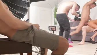 The cuckold watches how his gf is being screwed by a crowd of cocky men