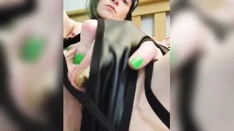 Cougar inside leather fucks her vagina