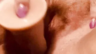 Unshaved BBW plays with wand and sex toy