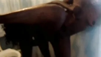 Ebony dyke shower Hottie make-out after shopping spree