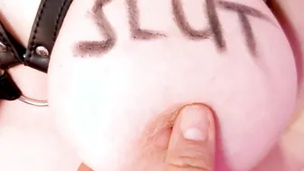 Degrading Bodywriting  Nipple Squeezing Pain Play for Kinky Sub Bimbo Wifey - Amateur Humiliation