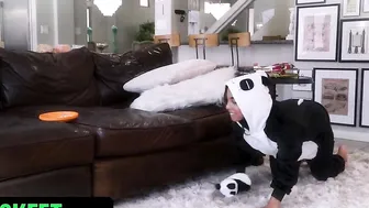 Exotic Thin Sexy Inside Panda Costume Jumps On Gigantic Dick