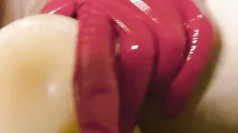 Masturbating masked sluts with dildo and orgasm