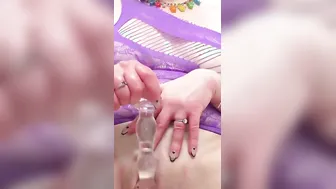 Turned On Bombshell massage her pink twat and jizzes