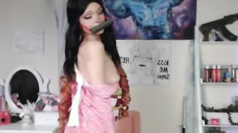 Nezuko the tentacle cum bimbo getting cream pie