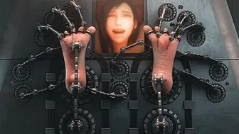 Cartoon 3D Tifa bound up into a tickling machine