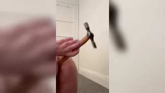 Hoe fucks herself with grandads hammer