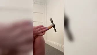 Hoe fucks herself with grandads hammer