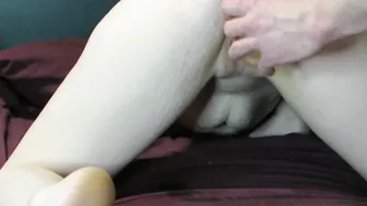 I riding my gigantic toy until daddy jumps me then fingered my vagina till I squirt. The sheets gotten changed