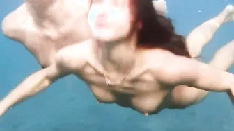 Freaky sweet Bae into the pool and lesbos into sea at Tenerife