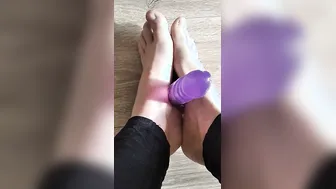 Super legs caress the penis