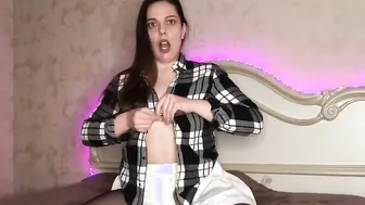 Crazy Sexy woman into a miniskirt plays with her twat