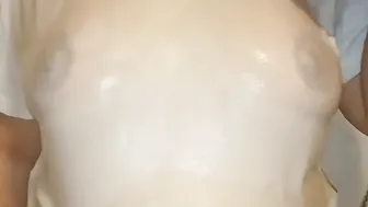 Soak shirt. Boobies inside the water. Snatch shower.