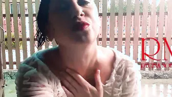 Summer rainy day. Soak lingerie. Rain. Umbrella. homemade mom freaky