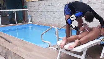 My hubby went to work and the pool man came to clean my pool