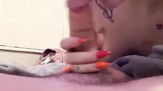 Red Blowjob 19 yo chokes on gigantic white dick