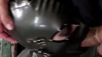 Lady inside footlocker makes penis disappear
