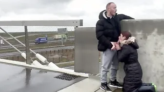 Risky Outside Oral Sex On Bridge Above Motorway