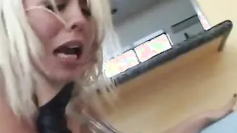 Blonde sexy commands her friend to be her pet before