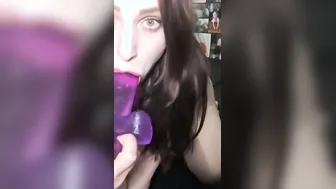 Blowing my dildo clean after I fuck my booty with it