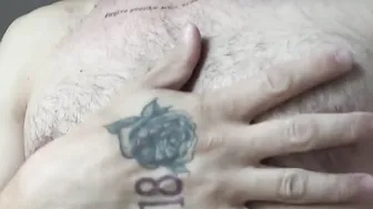 Bushy daddy close-up body nipples armpits flexing biceps