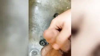 Busting a nut into outdoors toilet