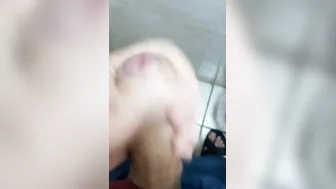 Jerking inside outdoors bathroom