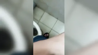 Jerking inside outdoors bathroom