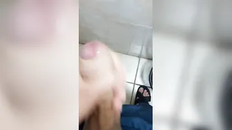 Jerking inside outdoors bathroom
