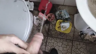 Wetting the filthy floor bathroom floor