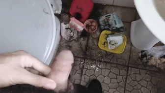 Wetting the filthy floor bathroom floor