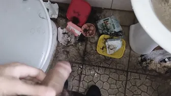 Wetting the filthy floor bathroom floor