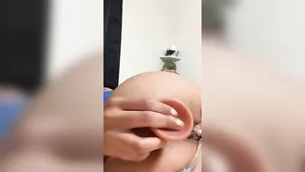Big sex toy inside butt leaking twat play