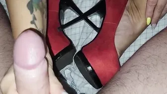 His penis wants to cum on my high-heeled shoes