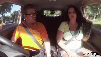 Bigtitted outside european blows driving instructor